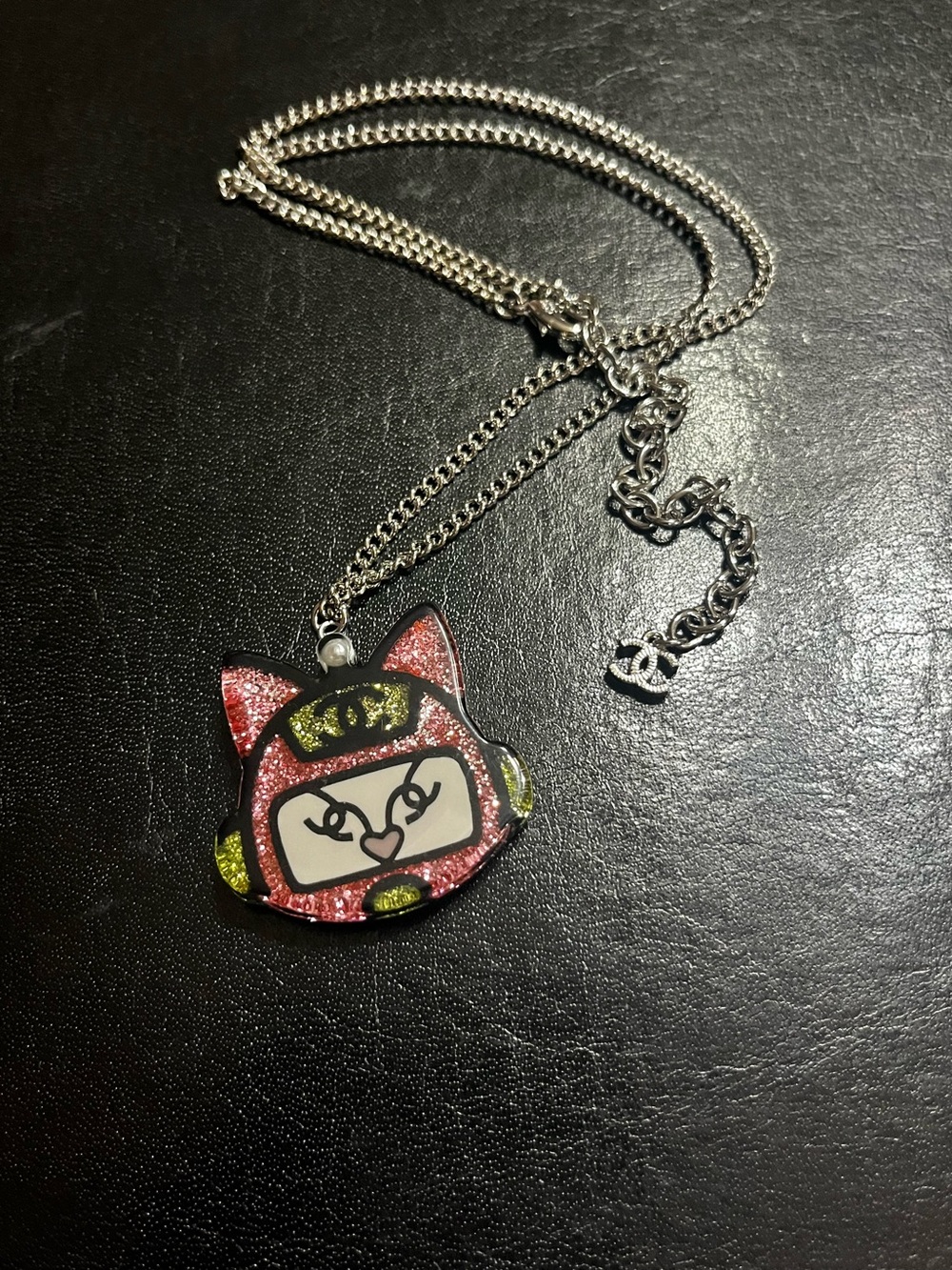 ChaneI Outer Space Glitter Kitty Cat Astronaut Pendant Necklace